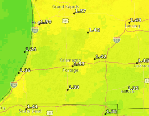 Weekly forecasted reference evapotranspiration rate for the week ending July 13.